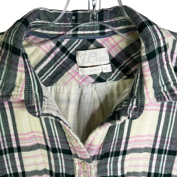 J.CREW Classic Flannel Shirt Womens Sz S Pink Cream Plaid Button Up Long Sleeves - Picture 2 of 8